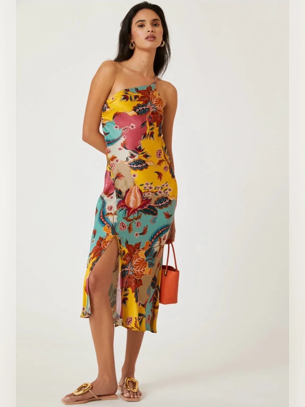 BL-NK Anthropologie One Shoulder Floral Slip Maxi Dress Multicolor Size 6 Boho - Picture 2 of 11